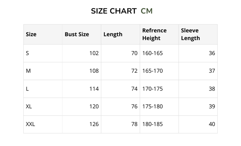 Size chart for Regan Cotton - Sleeve T-shirt