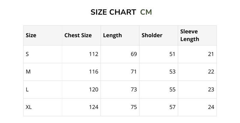 Size chart for Minimal Script Tee