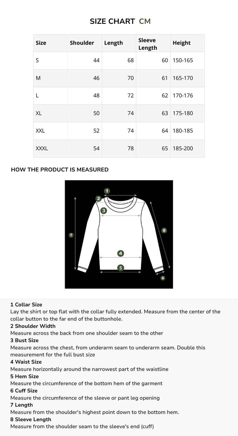 Size chart for Flow – Minimal Hoodie