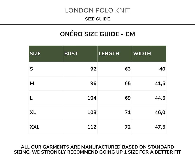 Size chart for Henry Polo Knit