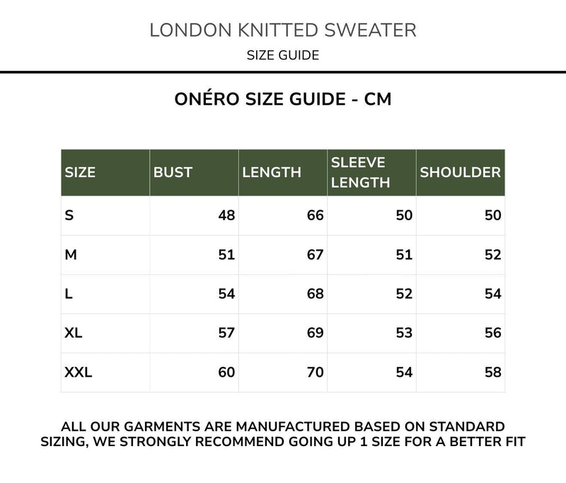 Size chart for London Knit Sweater