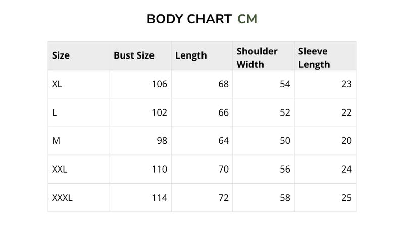 Size chart for UNISEX.J Tee - ONÉRO