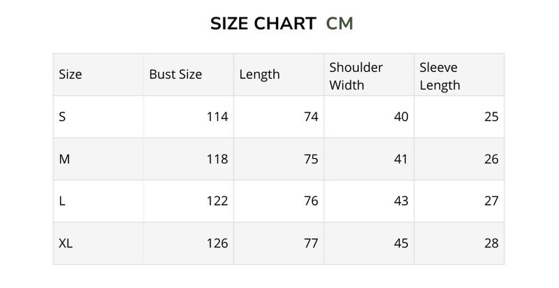 Size chart for Verona Sky Blue - Linen Shirt