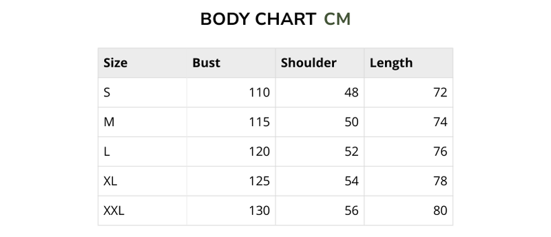 Size chart for Mandarin Collar – MARK