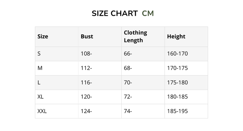 Size chart for Linear – Zip Sweatshirt
