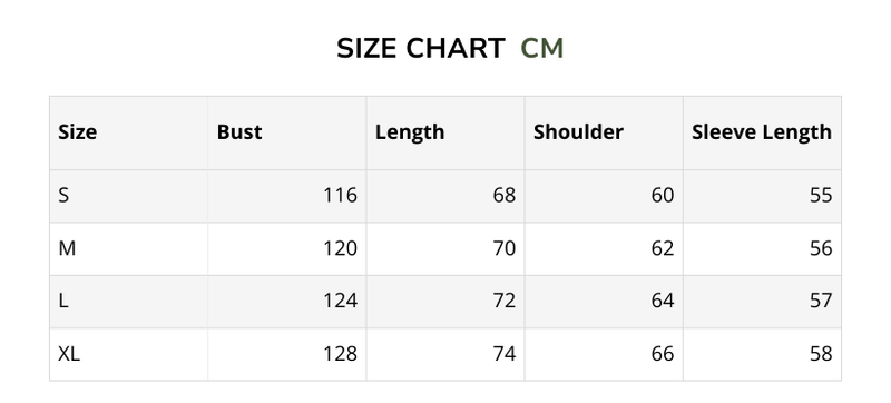 Size chart for Bruder - Hoodie