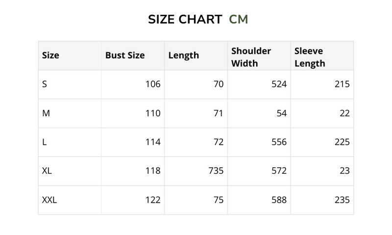 Size chart for Verno – V Collar Polo