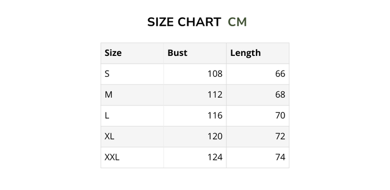 Size chart for Basic Hoodie - Navy Blue