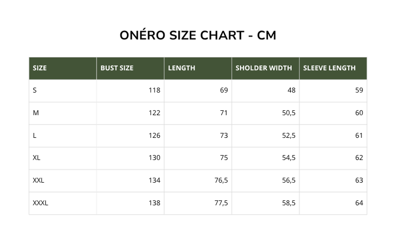 Size chart for Embroidered Hoodie Minimal