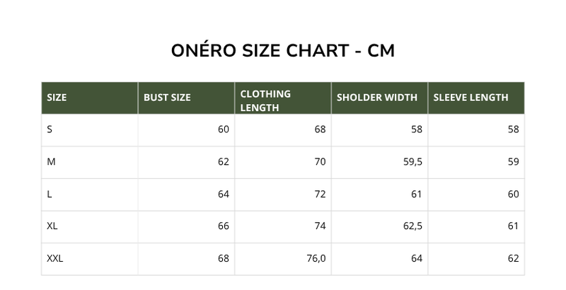 Size chart for Harbor - Embroidered Hoodie