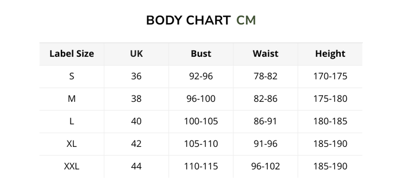 Size chart for Ribbed Polo - ONÉRO