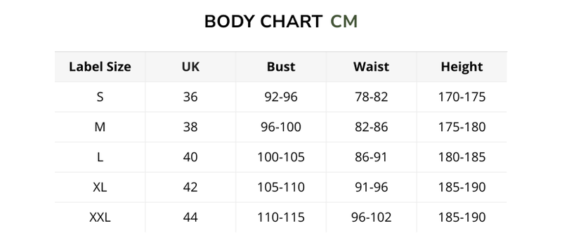 Size chart for Essential Pack – 3 Solid Tees